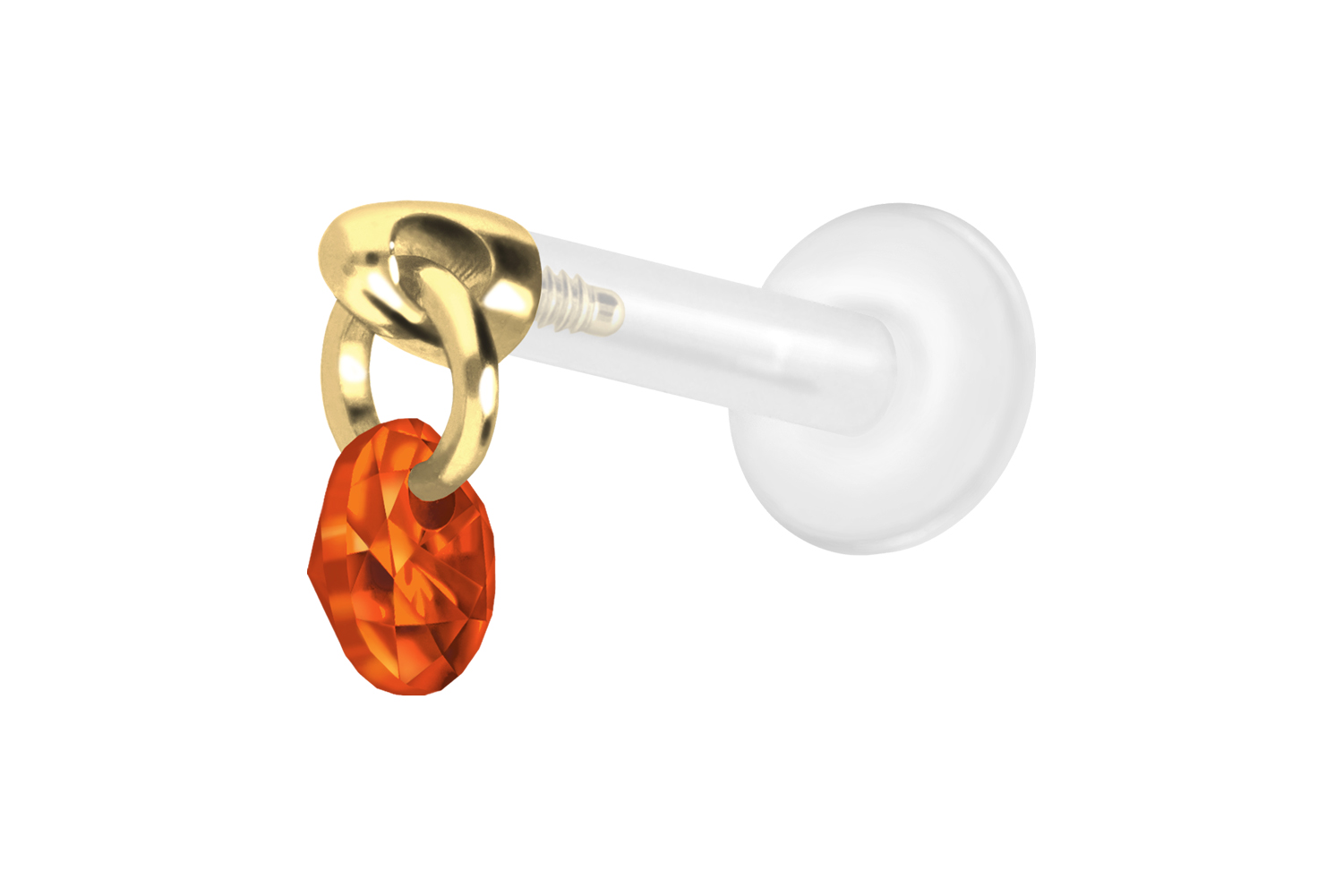 PTFE Labret Piercing mit Innengewinde + Titan-Aufsatz RUNDER KRISTALL